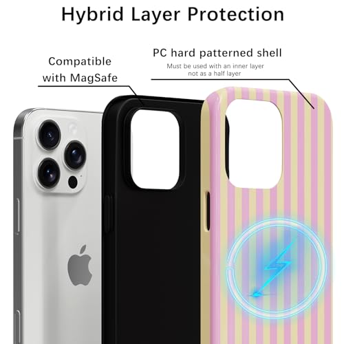 Skyseaco Compatible with iPhone 14 Pro Max Case with MagSafe, Cute Striped Phone Case for Women Girls, Soft TPU + Hard PC Dual Layer Shockproof Glossy Protective Cover, Pink and Yellow - color: Pink and Yellow, size: iPhone 14 Pro Max