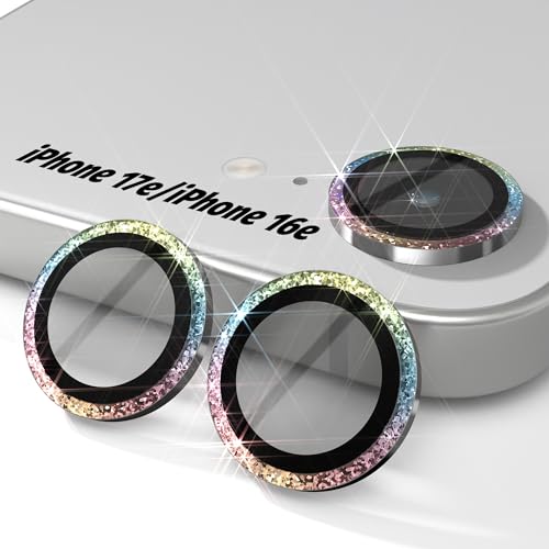 (3 Pack) Orzero Camera Lens Protector for iPhone 17e / iPhone 16e, [EZ Install] [Case-Friendly] 9H Tempered Glass Bling Lens Cover Accessories, Military-Grade Shockproof, HD Clarity Anti-Glare - Glitter Colorful - color: Glitter Colorful, size: iPhone 17e