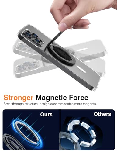 Airloop Pro for MagSafe Phone Grip Stand with Finger Strap - [Upgrade Secure Hinge] 360° Rotation Removable Magnetic Ring Holder Kickstand Loop for iPhone 17, 16, 15, 14, 13, 12 Series - color: Dark Black