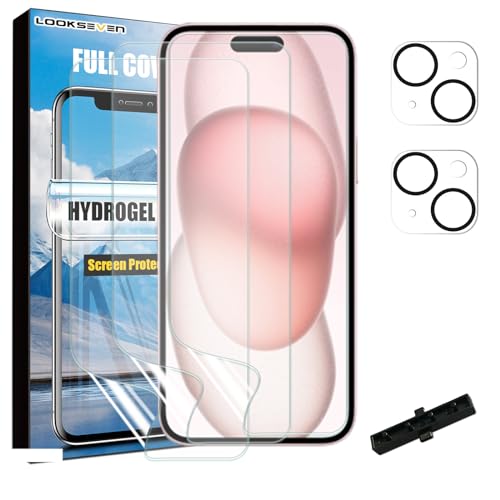 LOOKSEVEN 3 Hydrogel Films + 2 Tempered Glass Lens Protector For iPhone 15 - size: iPhone 15
