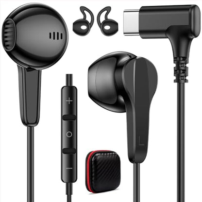90° Angled USB C Headphones for iPhone Duo 18 17 16 15 Pro Max Wired Earbud - color: Black
