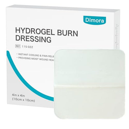 Dimora Hydrogel Burn and Wound Dressing 4" x 4" - Hydrogel Nipple Pads Instant Cooling Relief for Minor Burns & Wounds, Soothing Moist Burn Pads for 1st-2nd Degree Burns, Cuts, Abrasions, (10 Count) - size: 4" x 4" (10 Count)