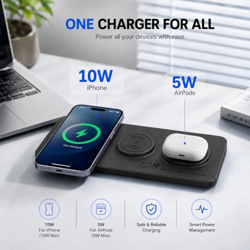 3 in 1 Magnetic Wireless Charger Pad for iPhone 17/16/15/14/13/12 Series, Fast Wireless Charging Station for AirPods 4/3/2 Pro, Raised Charging Pods Design, Magnetic Charging Mat with 24W Adapter
