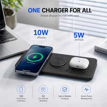 3 in 1 Magnetic Wireless Charger Pad for iPhone 17/16/15/14/13/12 Series, Fast Wireless Charging Station for AirPods 4/3/2 Pro, Raised Charging Pods Design, Magnetic Charging Mat with 24W Adapter
