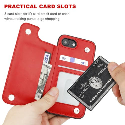 ONETOP for iPhone 17e/16e Wallet Case with Credit Card Holder,Red | Kickstand,ID/Cash Holder,Case Wallet with Card Slots,Double Magnetic Clasp,Durable PU Leather Shockproof Cover for Women Men - color: Red