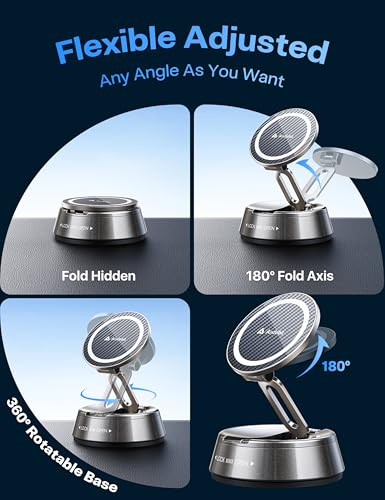 andobil 2026 Upgrade for Magsafe Car Mount [Strongest Suction & Magnet] Vacuum Magnetic Phone Holder for Car 360° Adjustable Car Cell Phone Holder Mount for iPhone 17 Pro Max 16/15/14/13/12 - color: Matte Gunmetal