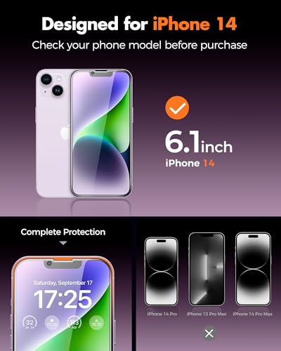 UNBREAKcable 2PCS Screen Protector for iPhone 14-1 Privacy Tempered Glass+1 Clear Glass Double Shatterproof [Easy Installation Frame] [9H Hardness] [Case Friendly] Anti-Scratch for iPhone 6.1 inch - size: iPhone 14