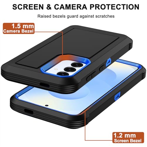 for Samsung Galaxy S25 Case, Samsung Galaxy S24 Case, with 2X Screen Protector, Dual Layer Bumper Cover with Belt Clip Holster & Kickstand Phone Case for Galaxy S25/S24 5G (Black/Blue) - color: Black/Blue