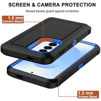 for Samsung Galaxy S25 Case, Samsung Galaxy S24 Case, with 2X Screen Protector, Dual Layer Bumper Cover with Belt Clip Holster & Kickstand Phone Case for Galaxy S25/S24 5G (Black/Blue) - color: Black/Blue