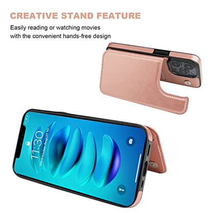 ONETOP for iPhone 14 Pro Wallet Case with Credit Card Holder,Rosegold | Kickstand,ID/Cash Holder,Case Wallet with Card Slots,Double Magnetic Clasp,Durable PU Leather Shockproof Cover for Women Men - color: Rose Gold