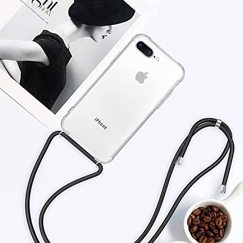 for iPhone 7 Plus Crossbody Case for iPhone 8 Plus [ with Adjustable Lanyard Strap ] Clear Transparent Phone Case Soft TPU Bumper Shockproof Protective Mobile Cover - Black - size: for iPhone 7plus/8plus