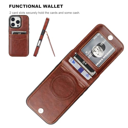 KIHUWEY for iPhone 16 Pro Wallet Case Card Holder for MagSafe, Brown | Wireless Charging, RFID, Flip PU Leather, Magnetic Clasp, Kickstand, Heavy Duty Protective Cover - color: Magsafe for Brown