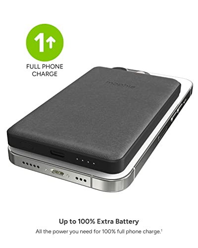 mophie Snap+ Juice Pack Mini - Wireless Portable Magnetic Charger with 5000 mAh Internal Battery, Compatible with MagSafe & Qi-Enabled Smartphones, Works with Apple, Samsung, and Google Phones, Black