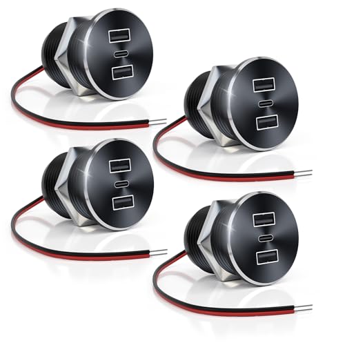 4PCS 72W RV USB Outlet All-Aluminum 12V/24V 3 Ports Recessed Mount - color: Silver, size: 4P