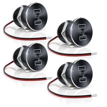4PCS 72W RV USB Outlet All-Aluminum 12V/24V 3 Ports Recessed Mount - color: Silver, size: 4P