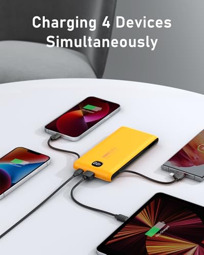 VEEKTOMX 10000mAh Portable Charger with Built-in Cables & Wall Plug - color: Saffron