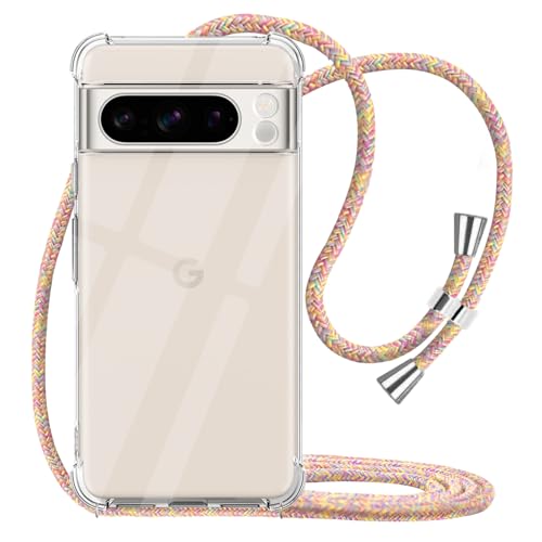 for Google Pixel 8 Pro Phone Case Clear Adjustable Shoulder Neck Lanyard Crossbody Cover Women Girls Soft TPU Slim Shockproof Protective Hanging Strap Mobile Case for Pixel 8 Pro - Rainbow - size: Google Pixel 8 Pro