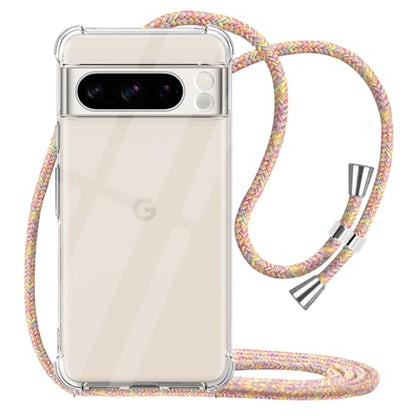 for Google Pixel 8 Pro Phone Case Clear Adjustable Shoulder Neck Lanyard Crossbody Cover Women Girls Soft TPU Slim Shockproof Protective Hanging Strap Mobile Case for Pixel 8 Pro - Rainbow - size: Google Pixel 8 Pro