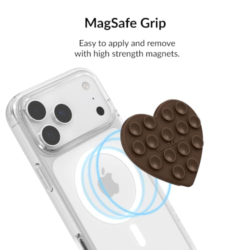 Velvet Caviar Suction Cup Phone Case Mount Compatible with MagSafe Devices Only - Magnetic Silicone Sticky Phone Grip Holder for iPhone Back of Phone - Mirror Gripper (Espresso Brown Heart) - color: Espresso Brown Heart