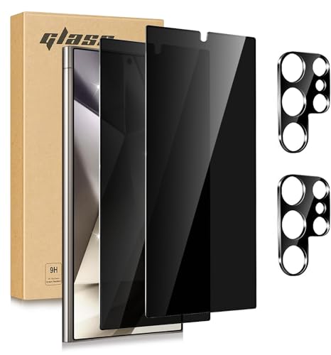 【2+2 Pack for Samsung Galaxy S24 Ultra Privacy Screen Protector Tempered Glass with Camera Lens Protector - High Transparency, Shockproof, Anti-Smudge, Supports Fingerprint Unlock - size: S24U 2+2