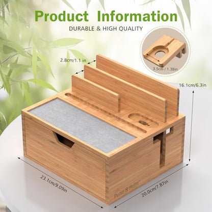 Pezin & Hulin Bamboo Charging Station with Power Charger & Cables-Black - color: #1 Bamboo (With Charger)