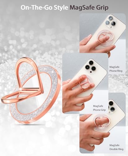 Magnetic Phone Grip Holder | Stylish Twinkle Transparent with Phone Ring Holder for Phone & Android, Rosegold - color: rosegold
