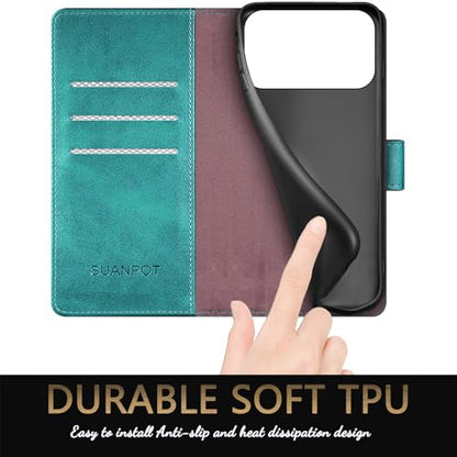 SUANPOT Compatible with iPhone 17 Pro 6.3" Wallet case with RFID Blocking Credit Card Holder,Flip Book PU Leather Protective Cover Women Men for Apple 17 Pro Phone case Blue Green - color: Blue Green, size: iPhone 17 Pro 6.3"