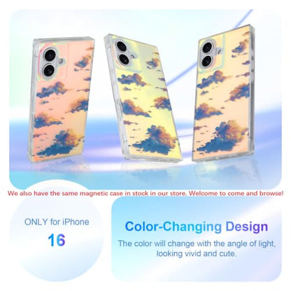 Cute Rectangle Case for iPhone 16 Case, Iridescent Clouds | Twilight Sun Set Sky Pattern Design, Aesthetic Girly Matte Glitter Protective Phone Cover for Women Girls - size: iPhone 16