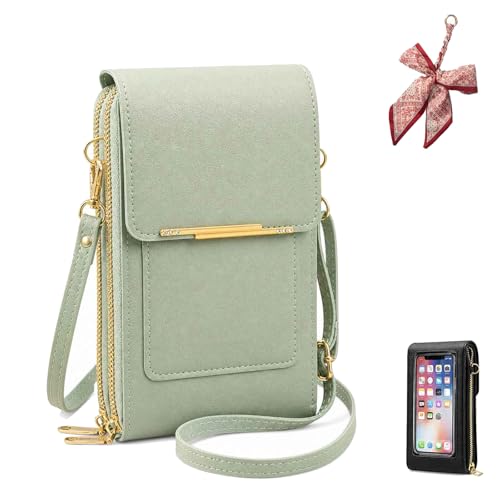 2026 Touchscreen Phone Crossbody Bag for Women, RFID Blocking Leather Mobile Phone Purse - color: Green