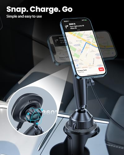 EXELIQ Cup Holder Phone Charger for Magsafe, Wireless Magnetic Car Mount