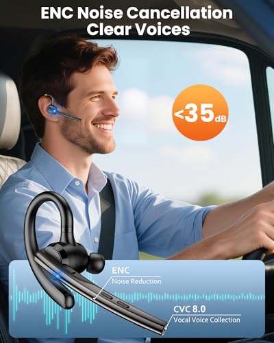 New Bee Bluetooth Headset V5.1 72H Talk Time Dual Mic with Mute Button for Business, Wireless Hand-Free Bluetooth Earpiece with 500mAh Charging Case for Cell Phone Calls Trucker Driver Laptop - color: Gunmetal