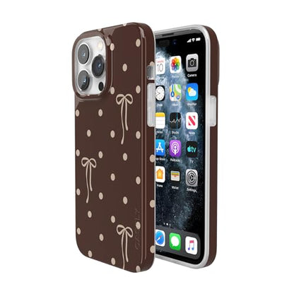 Casely iPhone 14 Pro Case | Teddy Bows | Brown Polka Dot | Compatible with MagSafe | Classic Ultra Slim Design - color: Teddy Bows | Brown Polka Dot, size: iPhone 14 Pro