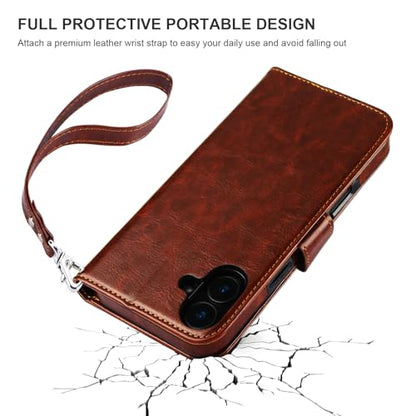 Bocasal Detachable Wallet Case Card Holder for iPhone 16 Plus, Brown | RFID Blocking Kickstand Card Slots Holder PU Leather Magnetic Shockproof Wrist Strap Removable Flip Protective Cover 6.7 inch - color: Brown
