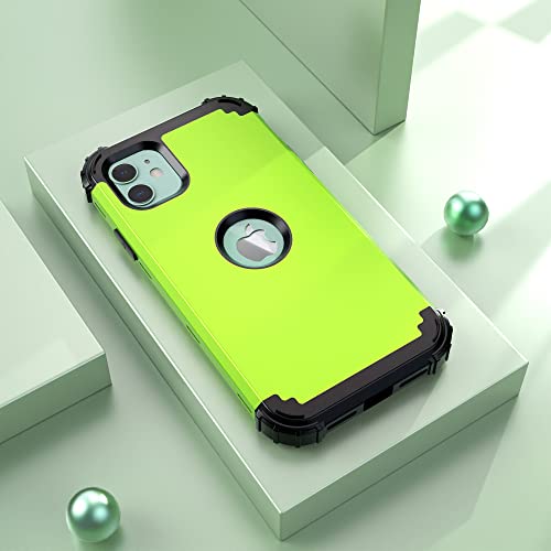 IDweel for iPhone 11 Case with Screen Protector(Tempered Glass), Hybrid 3 in 1 Shockproof Slim Fit Heavy Duty Protection Hard PC Cover Soft Silicone Bumper Full Body Case,Grass Green/Black - color: Grass Green/Black