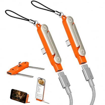 240W USB C to USB C Invisible Charging Cable with Foldable Stand - color: Orange,2Pcs