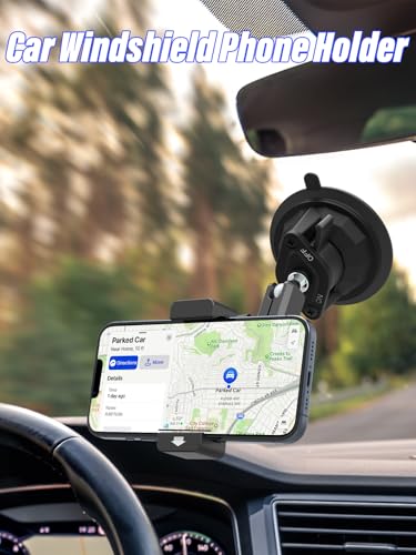 Suction Cup Car Phone Holder, Metal Phone Mount for Car Windshield