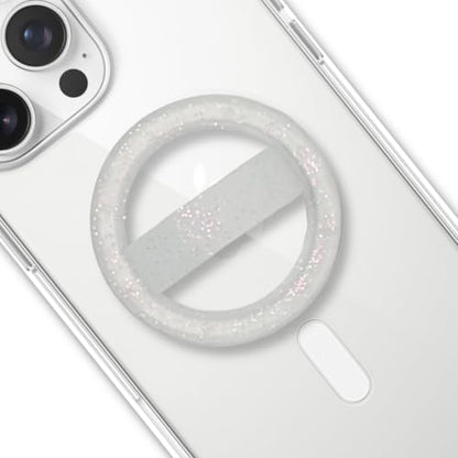 Grips by CRYSTALFY Magnetic Silicone Ring Grip Phone Holder, Rotating Finger Loop Ring Grip Holder, Soft and Portable, Strong Magnetic Attraction, Compatible with Magsafe Phone Case (White Sparkle) - color: White Sparkle