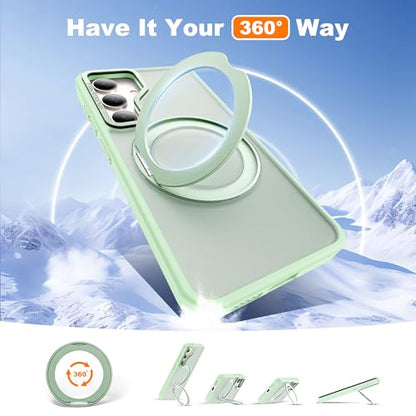 Compatible with Samsung Galaxy S24 Plus Case with 360Rotatable Magnetic Ring Stand Compatible with Mag-Safe Military Protection Matte Translucent Phone Case for Galaxy S24+,Green - color: Green, size: Samsung Galaxy S24 Plus
