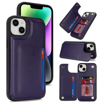 iCoverCase Compatible with iPhone 14 Case with Card Holder, Wallet Case for Women Men RFID Blocking PU Leather Protective Phone Case 6.1 Inch (Dark Purple) - color: Dark Purple