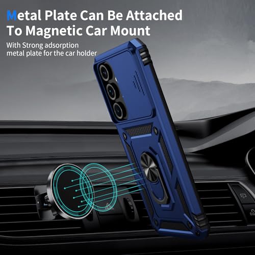 for Samsung Galaxy S23 Case with Camera Lens Cover, 10 FT Military Grade Drop Protection, Magnetic Ring Holder Kickstand Protective Phone Case, Navy Blue - color: Navy Blue