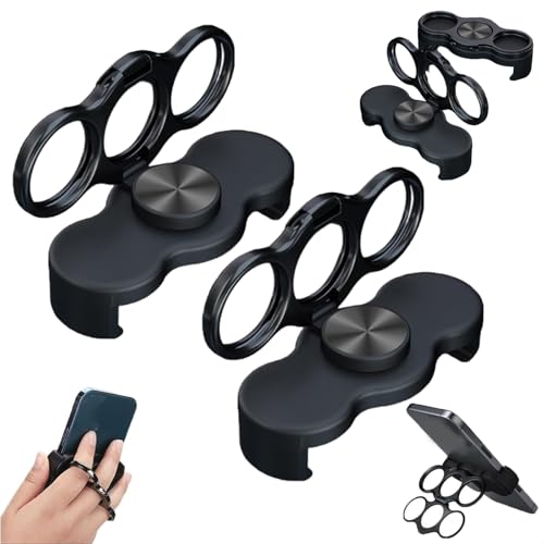 Dual-Ring Three-Finger Back Clip Holder, Magnetic Multipurpose Foldable Phone Grip Holder, 360 Rotation Phone Ring Holder Finger Kickstand, for Car (2pcs Black)