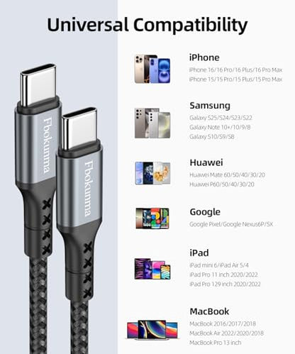 USB C to USB C Cable 1ft 4Pack, 12 Inch Nylon Braided 60W USB Type C Fast Charging Cable for iPhone 16/16 Plus/16 Pro Max/15/15 Plus/15 Pro Max, MacBook Pro, iPad Pro Air, Samsung S24/S24 Ultra/S23