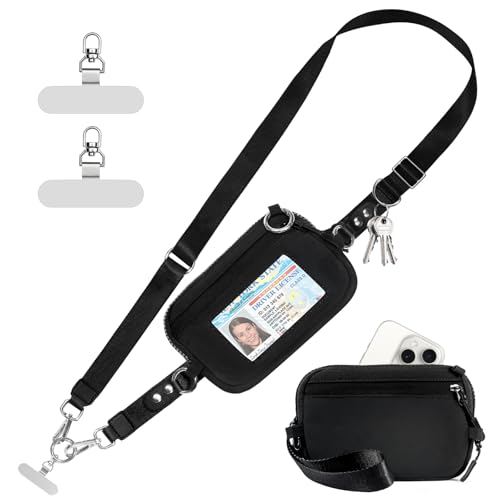 Tiostep Clip and Go Strap for Phone with Wallet Crossbody Phone Lanyard Adjustable and Detachable RFID Wristlet Wallet (Black, Large) - color: Black, size: Large
