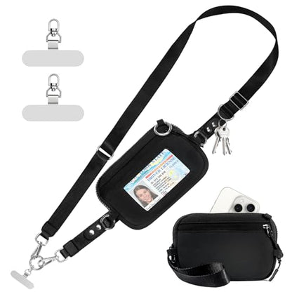 Tiostep Clip and Go Strap for Phone with Wallet Crossbody Phone Lanyard Adjustable and Detachable RFID Wristlet Wallet (Black, Large) - color: Black, size: Large