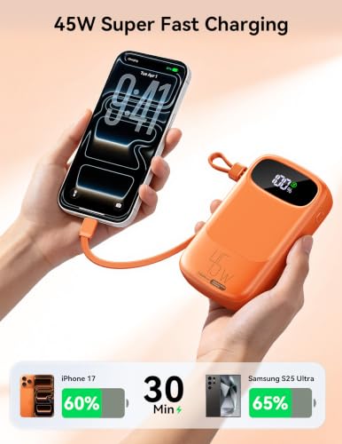 RETMSR Portable Charger 20000mAh 45W USB C Fast Charging, Built-in Cable - color: Sun Orange