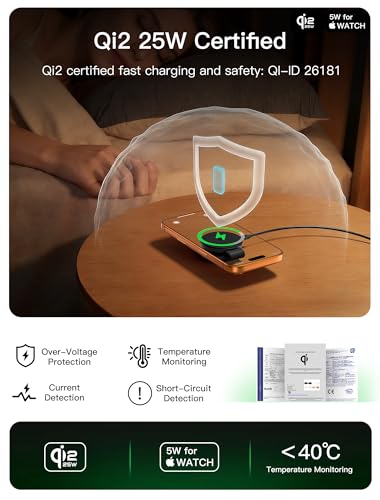 2 in 1 Magnetic Wireless Charger, Qi2 25W Fast Charging Pad for MagSafe - color: Black