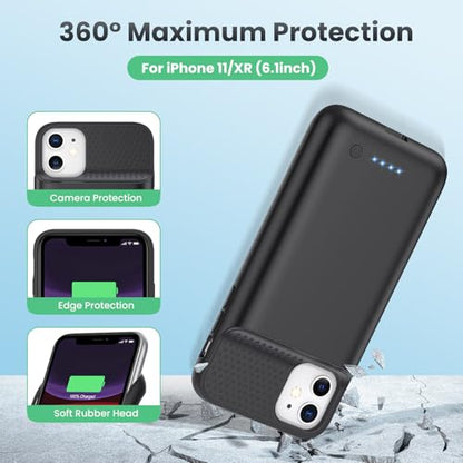 Battery Case for iPhone 11/XR (6.1inch),Upgraded 7500mAh Slim Portable Charger Case Cover,External Battery Pack Charging Case with Tempered-Glass Screen Protector for iPhone 11/iPhone XR (Black)