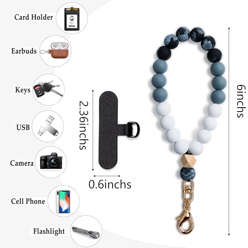 Silicone Beaded Phone Wrist Strap for Women, Elastic Wristlet - color: Black