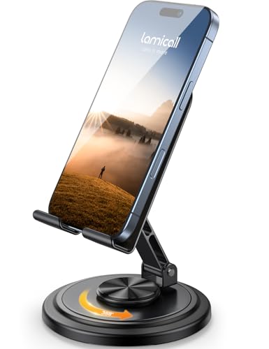 Lamicall 360° Rotation Cell Phone Stand for Desk, Sturdy Phone Holder - color: Black