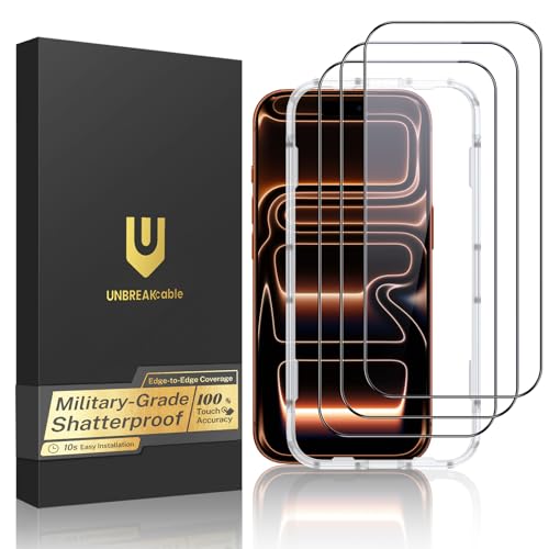 UNBREAKcable for iPhone 17 Pro Max Screen Protector, 3-Pack Full Coverage Tempered Glass [Military Grade Shatterproof] [9H Hardness] [Easy Installation] [Bubble Free] for iPhone 17 Pro Max 6.9" - size: iPhone 17 Pro Max